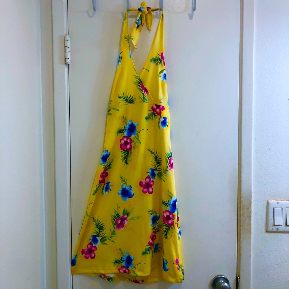 Vintage Y2K Rocket Candy Halter Top Mini Dress Floral Pattern Tie Neckline Small